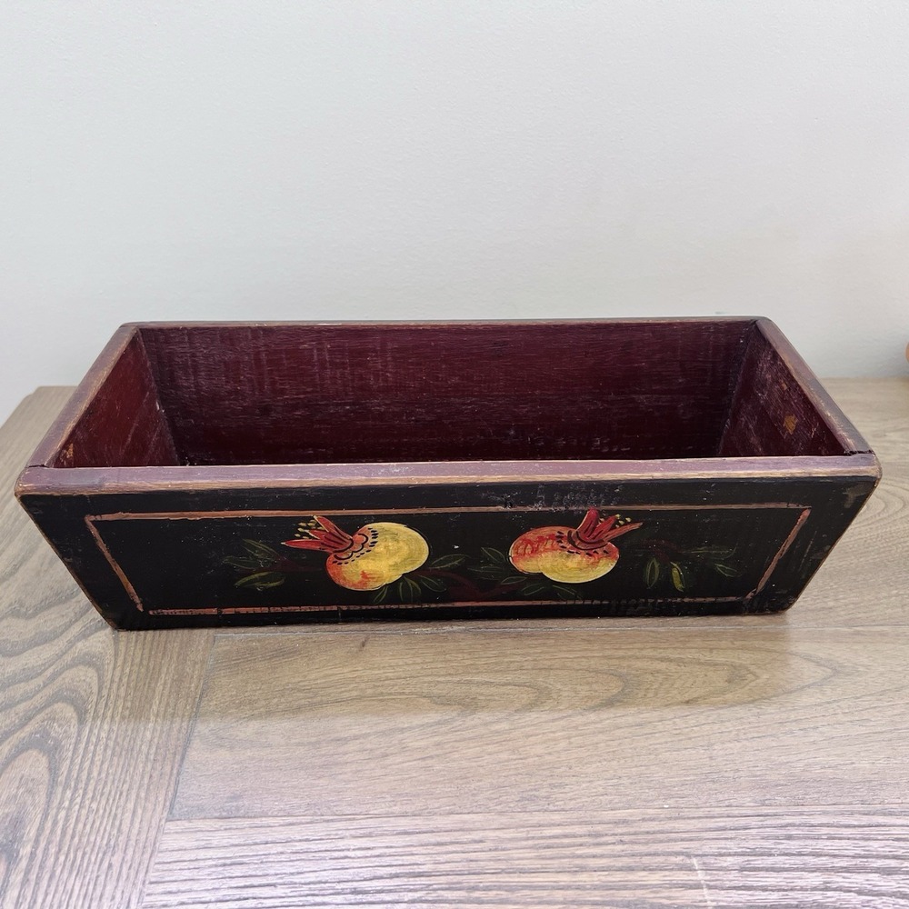 Vintage Early 1900's Chinese Hand Painted Floral Wood Storage Box Asian Fruit